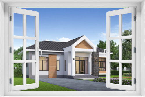 Fototapeta Naklejka Na Ścianę Okno 3D - Modern house exterior daylight with lawn grass.3d rendering