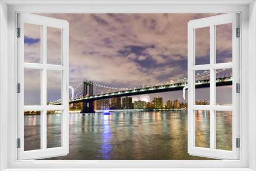 Fototapeta Naklejka Na Ścianę Okno 3D - Brooklyn Bridge and Manhattan View with Fireworks