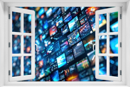 Various digital streaming multimedia TV screen background. AI generated