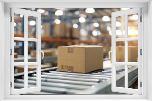 Packages Moving on Conveyor Belt in a Fast-Paced Warehouse