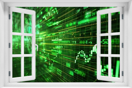  Financial data streams and algorithmic patterns on a green matrix-style background 