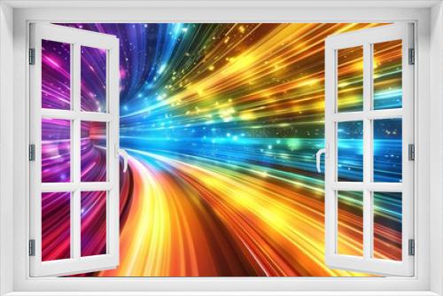 High resolution advertisement digital photography, futuristic tunnel, colorful speed motion, abstract blurred background