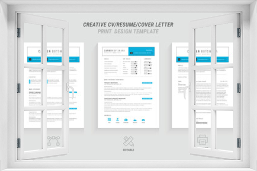 Professional Resume and Cover Letter Template Set, Clean Minimalist Design with Turquoise and Blue Border, Perfect for Job Applications and Portfolios, Includes Resume Layout and Letterhead Design