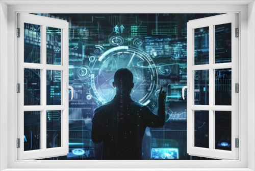Cybersecurity Expert Analyzing Threat Data on Advanced Digital Interface