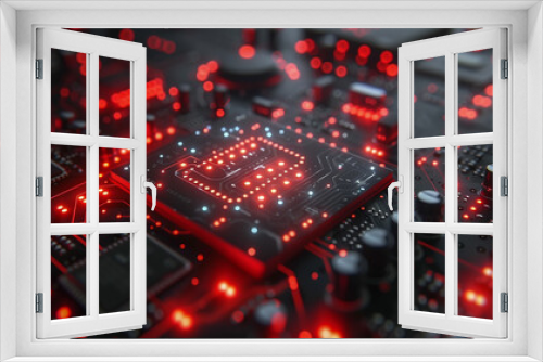 Close-Up of Glowing Red Circuit Board