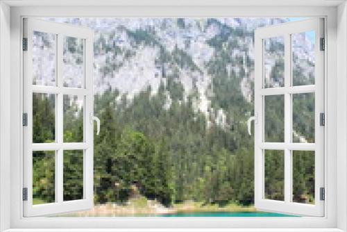 Fototapeta Naklejka Na Ścianę Okno 3D - Der Grüne See in Tragöß mit dem Hochschwab im Hintergrund