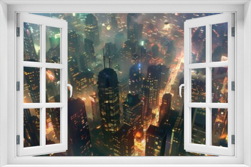 A Nighttime Aerial View of a Futuristic City