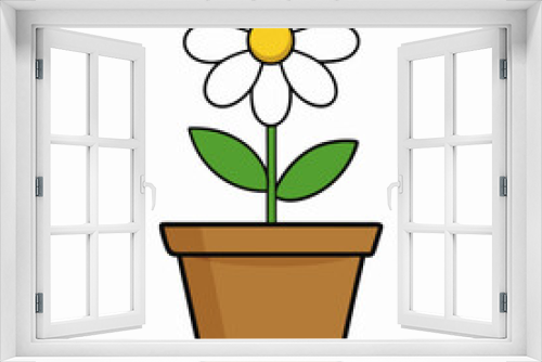 Fototapeta Naklejka Na Ścianę Okno 3D - Flower in a pot vector illustration,  flower vector art, flower silhouette, flower in a pot