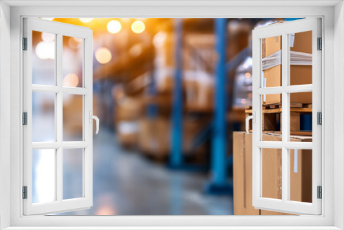 Warehouse Interior with Stacked Pallets
