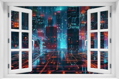 Modern futuristic digital circuit city building background, Generative AI