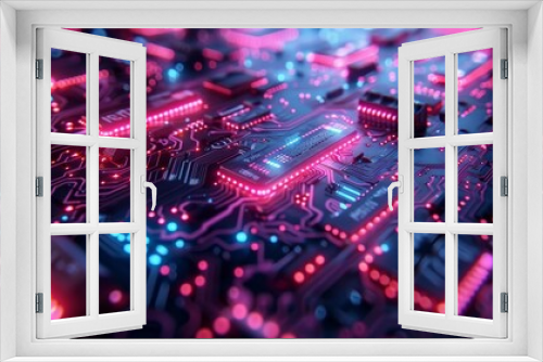 Futuristic circuit board with glowing lights - generative ai