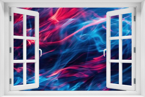 Dynamic blue and red light streaks on a chaotic background for concepts of motion