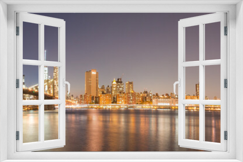 Fototapeta Naklejka Na Ścianę Okno 3D - Panoramic View Manhattan Bridge, Brooklyn Bridge and Manhattan Skyline at night