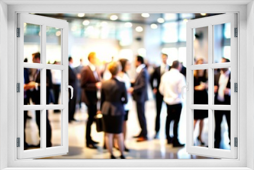 Corporate Event Blur: Blurred corporate event or conference with attendees networking.
