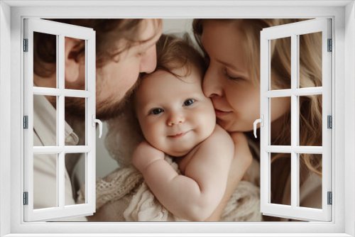 Parents Kissing Their Baby's Cheeks