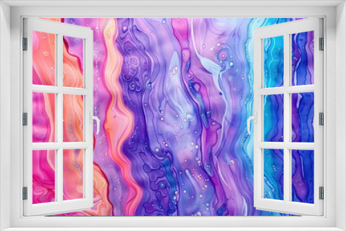A vibrant abstract artwork featuring swirling, flowing lines of pink, purple, and blue paint, creating a mesmerizing and dreamlike pattern.