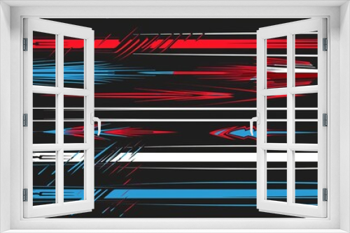 A collection of assorted abstract red, blue, and white graphic design lines, portraying a modern and futuristic artistic style thoughtfully composed on a dark background.