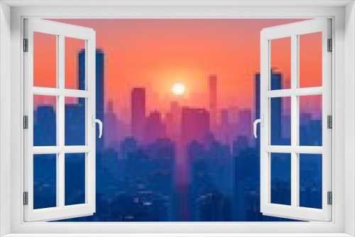 Minimalist Digital Cityscape Sunrise with Geometric Skyscrapers and Calm Color Palette