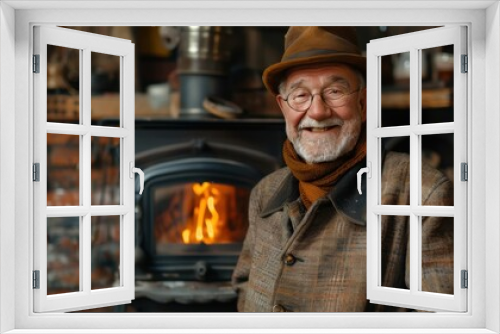 The man standing in front of the fireplace and smiling