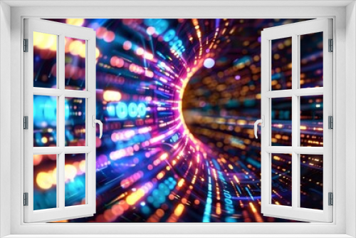 A dynamic abstract background with vibrant lights and blurred streaks creating a visually captivating display, Create a virtual representation of a constantly flowing stream of information