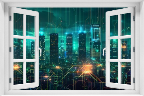 Futuristic Smart Cyber City illustration: Innovative Urban Landscape, futuristic technology concept, Graphic Resources, Wallpapers, Brochure, Websites, banner design, Advertising, web, background