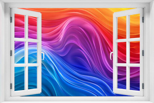 A lively rainbow gradient wave background with energetic, swirling lines and a seamless blend of