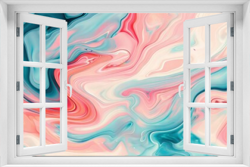  Blue, pink and white swirls on a teal-pink background