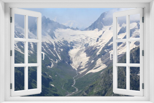 Fototapeta Naklejka Na Ścianę Okno 3D - non-melting snow in the mountains of the North Caucasus on Dombay on a sunny summer day