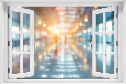 BLURRED OFFICE BACKGROUND, MODERN BUSINESS HALL WITH LIGHT REFLECTONS ON THE FLOOR,abstract blur in airport for background. 