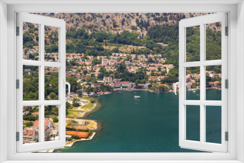 Fototapeta Naklejka Na Ścianę Okno 3D - Landscape view on Boka Kotor Bay, old town and mountains  in Montenegro