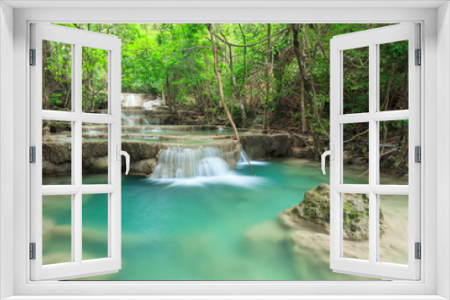 Fototapeta Naklejka Na Ścianę Okno 3D - Beautiful Waterfall in Kanchanaburi (Huay Mae Kamin), Thailand