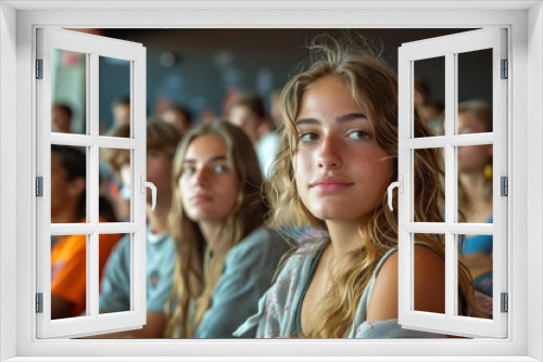 Young Woman Looking Away in a Crowd of Students