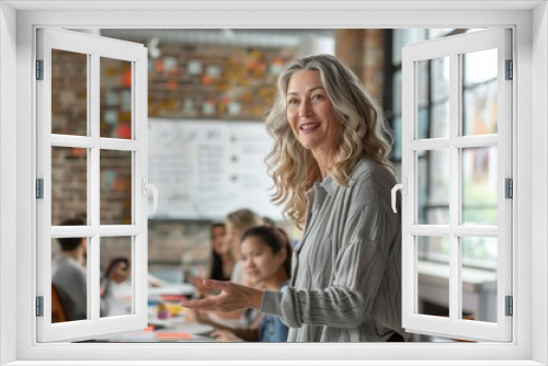 Mature busineswoman pitching her idea to her team, Generative AI