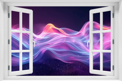 Purple pink blue abstract dynamic color flow wave black background grainy texture banner website header design, Generative AI