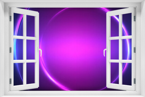 Fototapeta Naklejka Na Ścianę Okno 3D - Neon glowing circle rays, light round lines in the dark, planet style neon wave lines. Energetic electric concept design for wallpaper, banner, background