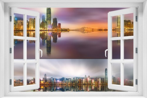 Fototapeta Naklejka Na Ścianę Okno 3D - Set from views of Hong Kong and Financial district