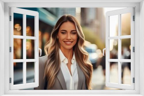 A professional female with a gentle smile, straight hair, in a city street setting.