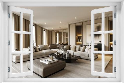 luxury living room and dining area with sofa and coffee table