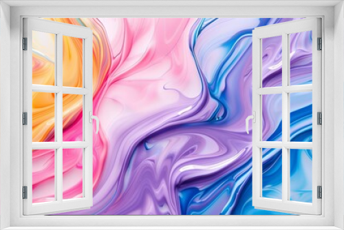 Artistic flat epoxy resin application on a canvas, swirling colors creating abstract designs, smooth and glossy texture, striking visual effect, bold palette