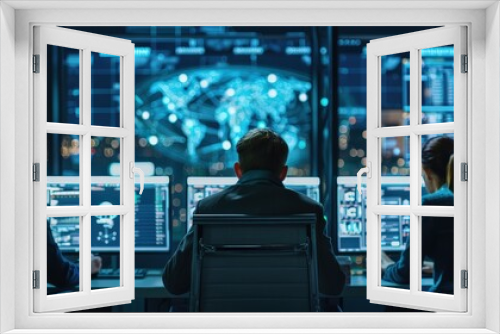 Cybersecurity Team: Professionals Monitoring Cyber Threats in a High-Tech Operations Center