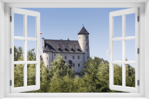Fototapeta Naklejka Na Ścianę Okno 3D - Beautiful medieval castle at sunny day over blue sky, Bobolice,