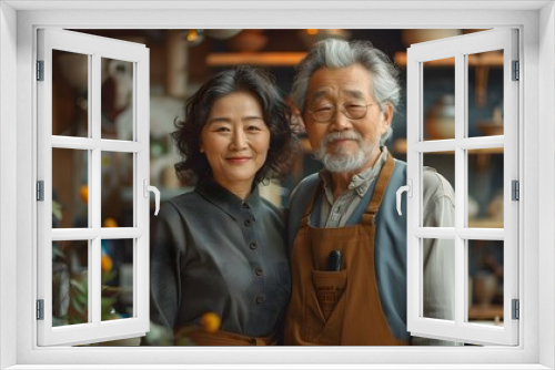 Asian couple taking portrait photo together.