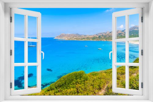 Fototapeta Naklejka Na Ścianę Okno 3D - View of beautiful bay with azure sea water at Ostriconi beach, Corsica island, France