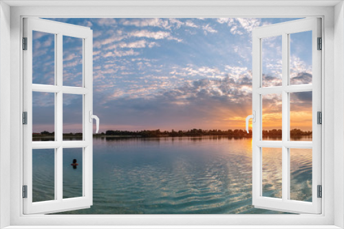 Fototapeta Naklejka Na Ścianę Okno 3D - Sonnenuntergang am Badesee Panoramafoto