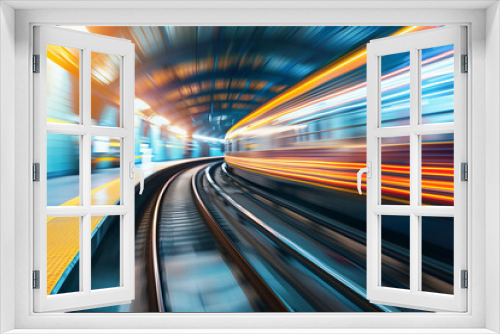 Fast moving train. Blurred Image of Speeding Train Passing Through Station, Capturing Motion and Energy, Concept of Travel and Progress. Generative AI