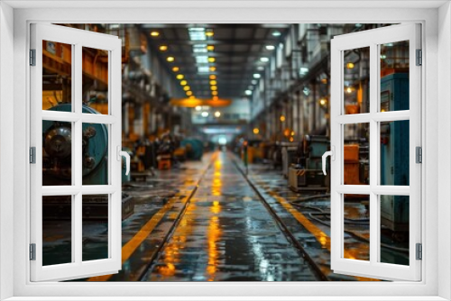 Industrial Factory Floor With Machinery and Yellow Lines