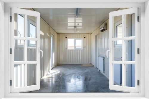 Interior of mobile container site office for construction site. Shipping container. Portable house and office cabins