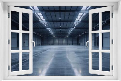 Empty industrial canvas, the modern warehouse breathes quiet, serene and expansive space