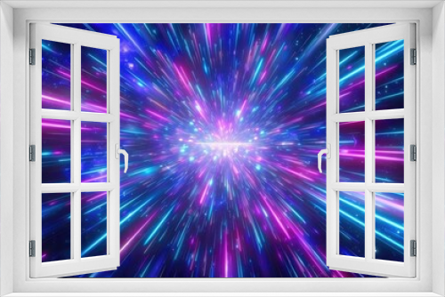 Abstract Neon Light Rays And Blue Purple Lines In Space