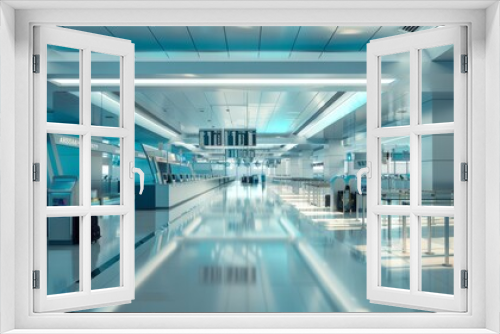 Modern Airport Check-In Area with Surveillance Cameras Ensuring Passenger Security